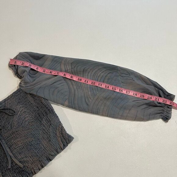 Wilfred Aritzia Sheer Gray Smocked Puff Sleeve Crop Top Size S Romantic Eveningw - Picture 6 of 6